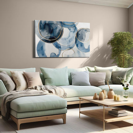 Canvas schilderij woonkamer Blauwe en Gouden Cirkels