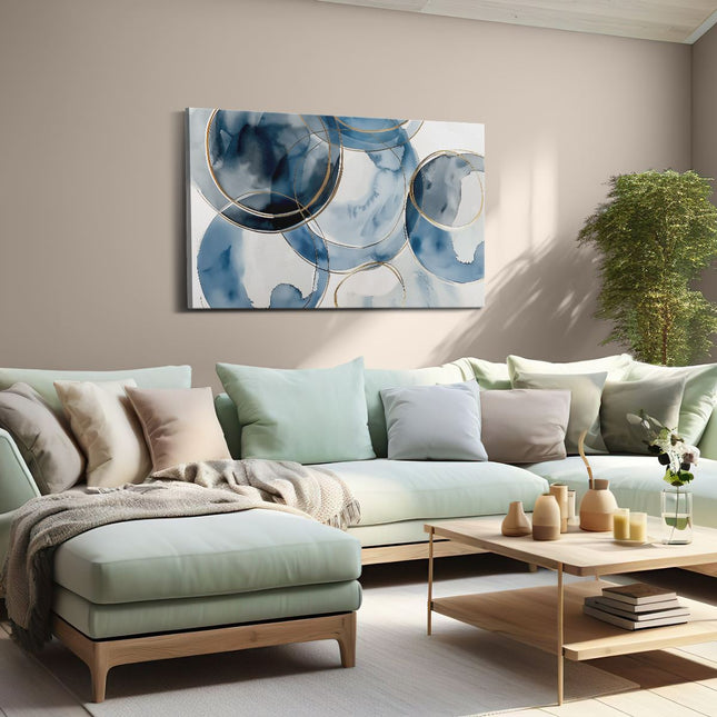 Canvas schilderij woonkamer Blauwe en Gouden Cirkels