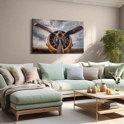 Canvas schilderij woonkamer Propeller in een Vliegtuig