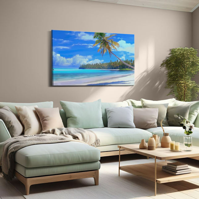 Canvas schilderij woonkamer Kunstwerk van een Strand met Palmbomen