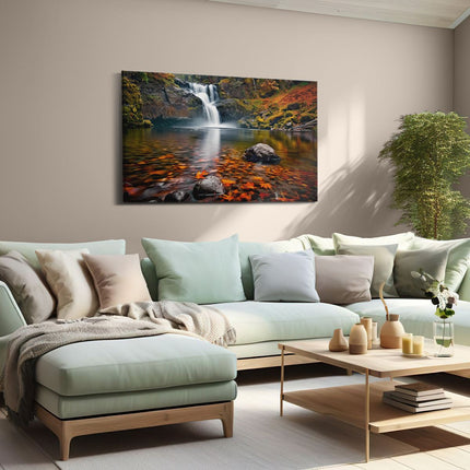 Canvas schilderij woonkamer Waterval Omgeven door Herfstbladeren