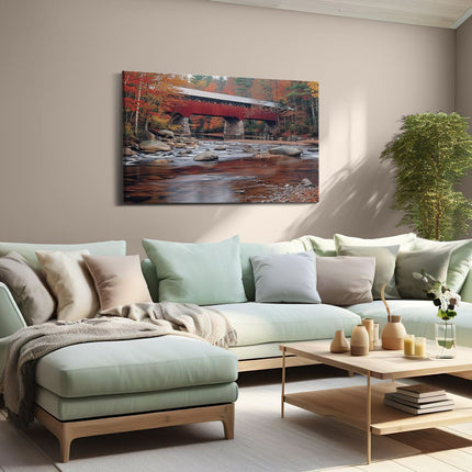 Canvas schilderij woonkamer Overdekte Brug over een Rivier