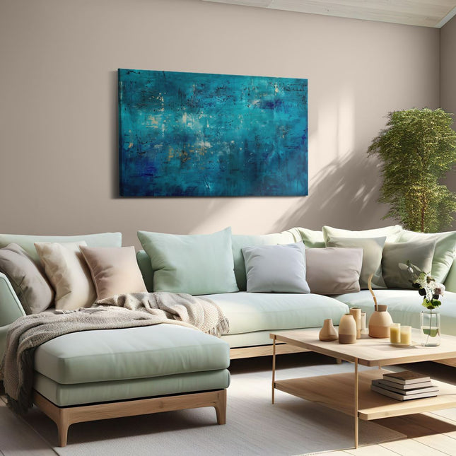 Canvas schilderij woonkamer Abstract Kunstwerk met Blauw en Goud