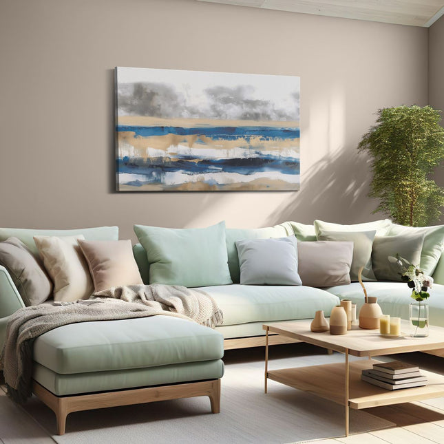 Canvas schilderij woonkamer Abstract Kunstwerk van Blauw en Beige