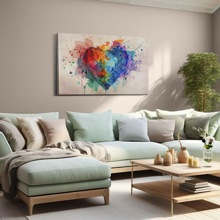 Canvas schilderij woonkamer Kleurrijk Hart met Verfspatten