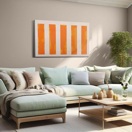 Canvas schilderij woonkamer Oranje en Witte Strepen op een Witte Achtergrond