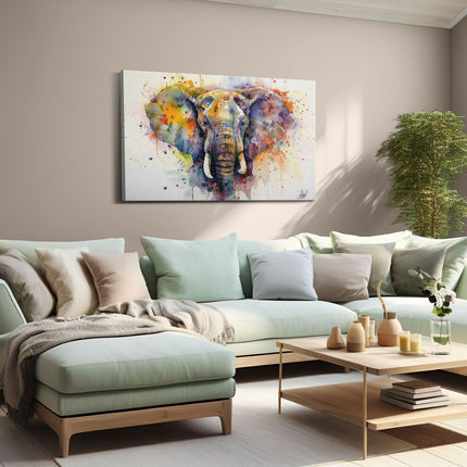 Canvas schilderij woonkamer Olifant met Kleurrijke Verfspatten