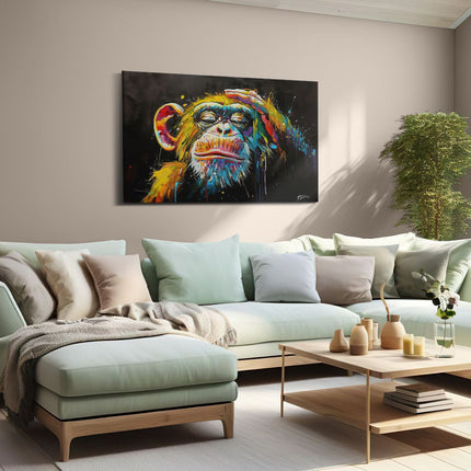 Canvas schilderij woonkamer Kleurrijk Kunstwerk van een Chimpansee