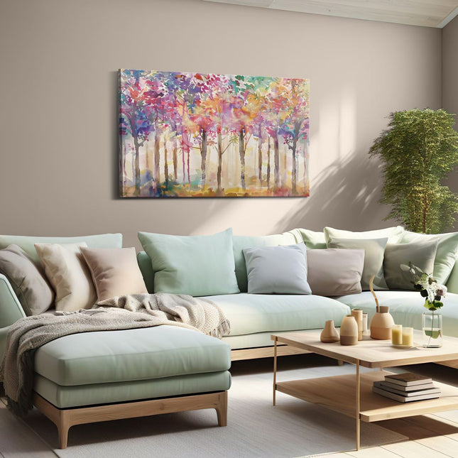 Canvas schilderij woonkamer Aquarelkunstwerk van Kleurrijke Bomen