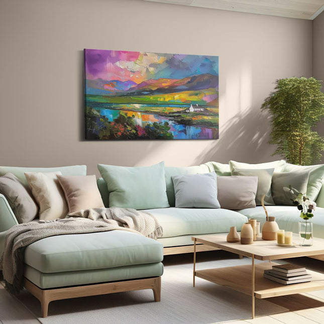 Canvas schilderij woonkamer Kleurrijk Kunstwerk van een Huis in Schotland