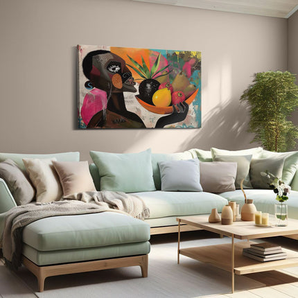 Canvas schilderij woonkamer Man met een Schaal Fruit