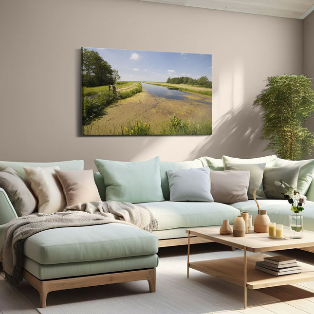 Canvas schilderij woonkamer Raam met Noordhollands Landschap