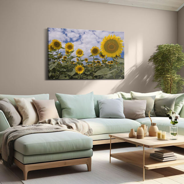Canvas schilderij woonkamer Zonnebloemen op de Voorgrond