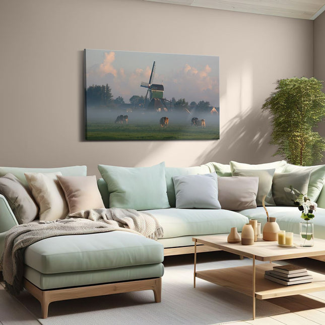 Canvas schilderij woonkamer Landschap met Koeien