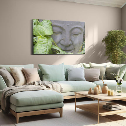 Canvas schilderij woonkamer Buddha Hoofd met Blad