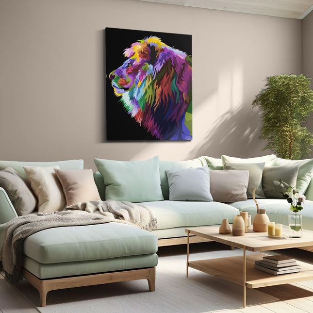 Canvas Schilderij Woonkamer Gekleurde Leeuw - Abstract - Kleur