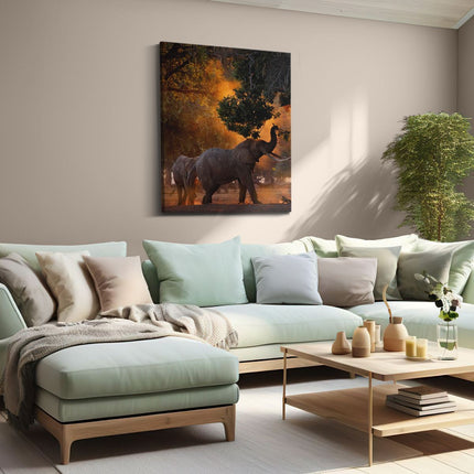 Canvas Schilderij Woonkamer Twee Olifanten In Het Bos