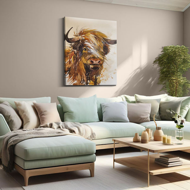 Canvas Schilderij Woonkamer Schotse Hooglander Koe - Abstract
