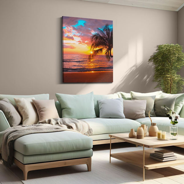 Canvas Schilderij Woonkamer Tropisch Strand Tijdens Zonsondergang