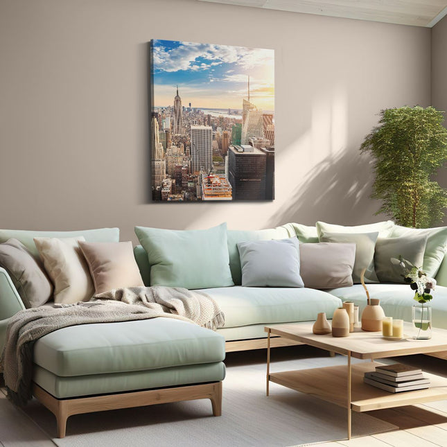 Canvas Schilderij Woonkamer New York Manhattan Tijdens Zonsondergang