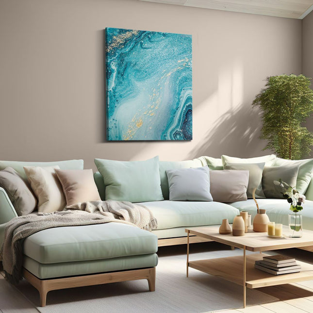Canvas Schilderij Woonkamer Abstracte Kunst Blauwe Oceaan