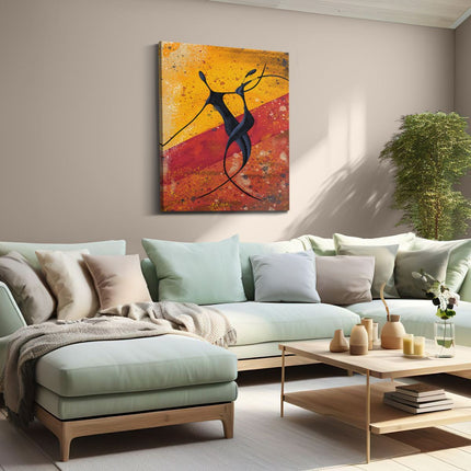 Canvas Schilderij Woonkamer Abstracte Kunst - Dansend Afrikaans Paar