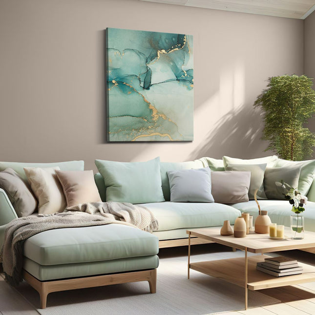 Canvas Schilderij Woonkamer Abstracte Kunst - Blauwe Marmer met Goud