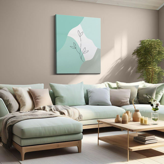 Canvas Schilderij Woonkamer Plant op Abstract Blauwe Achtergrond