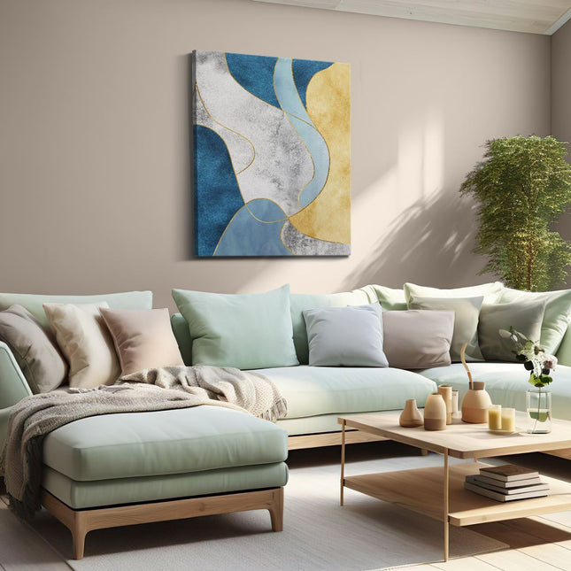 Canvas Schilderij Woonkamer Abstracte Kunst Blauw met Goud