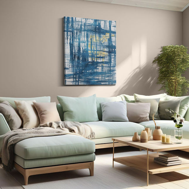 Canvas Schilderij Woonkamer Abstracte Kunst Blauw met Goud