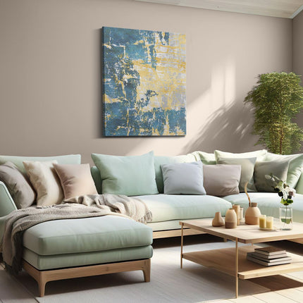 Canvas Schilderij Woonkamer Abstracte Kunst Blauw met Goud