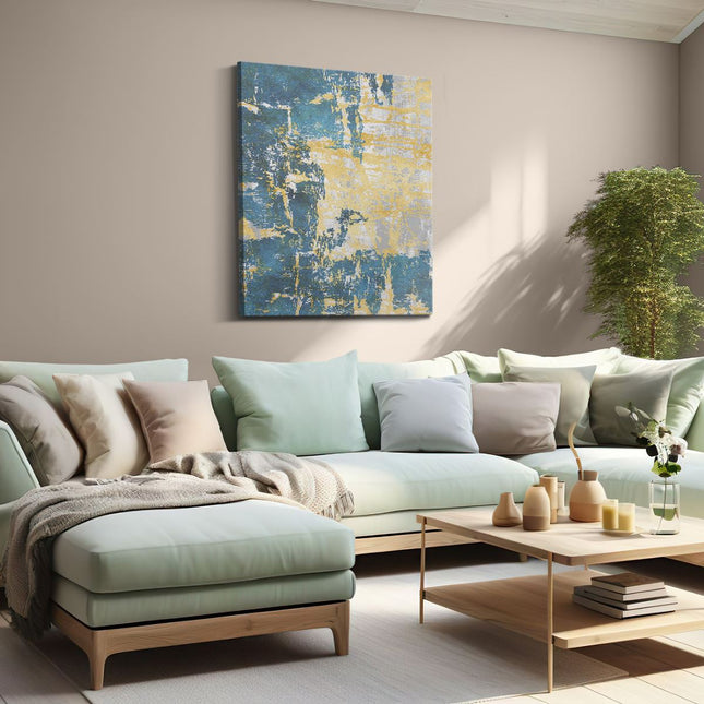 Canvas Schilderij Woonkamer Abstracte Kunst Blauw met Goud