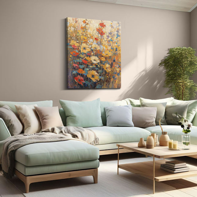 Canvas Schilderij Woonkamer Kunstwerk van Bloemen in een Veld