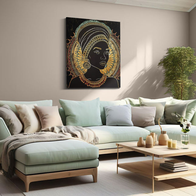 Canvas Schilderij Woonkamer Afrikaanse Vrouw in een Tulband