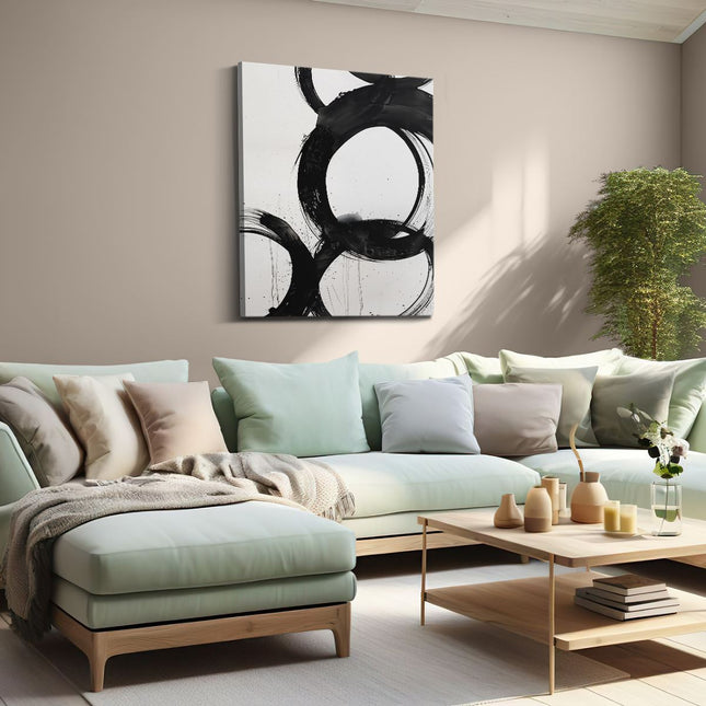 Canvas Schilderij Woonkamer Zwart Wit Kunstwerk van Cirkels
