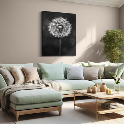 Canvas Schilderij Woonkamer Paardenbloem in Zwart en Wit