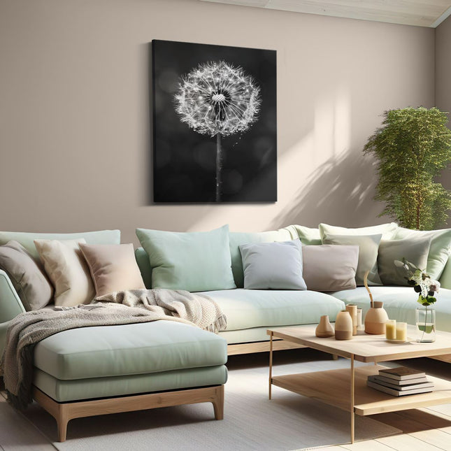 Canvas Schilderij Woonkamer Paardenbloem in Zwart en Wit
