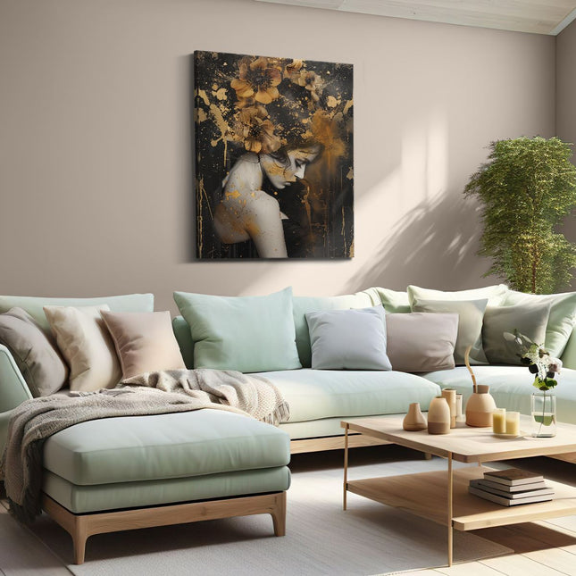 Canvas Schilderij Woonkamer Vrouw met Bloemen in haar Haar