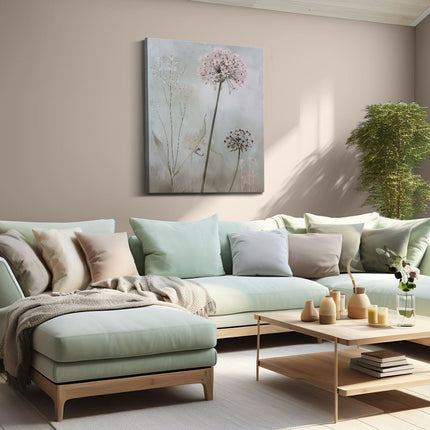 Canvas Schilderij Woonkamer Drie Roze Bloemen in een Veld