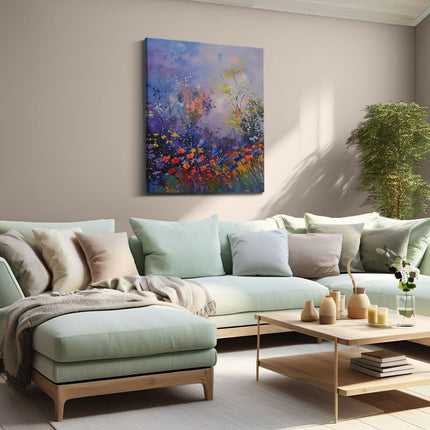 Canvas Schilderij Woonkamer Kleurrijke Bloemen in een Veld
