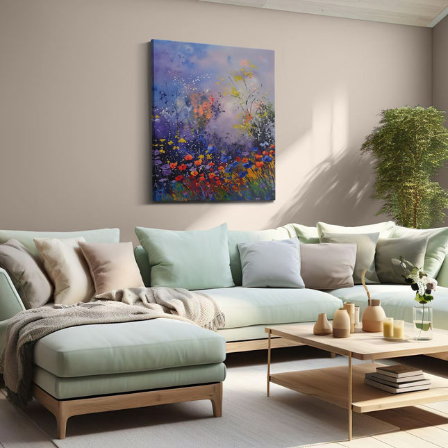 Canvas Schilderij Woonkamer Kleurrijke Bloemen in een Veld