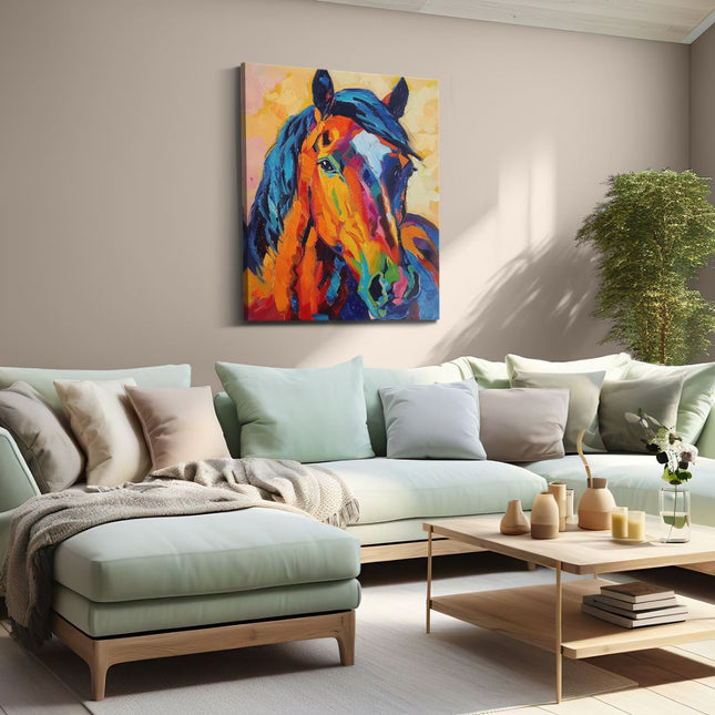 Canvas Schilderij Woonkamer Kleurrijk Kunstwerk van een Paard