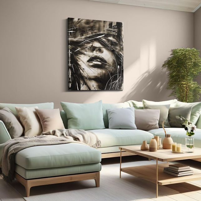 Canvas Schilderij Woonkamer Zwart Wit Kunstwerk van het Gezicht van een Vrouw