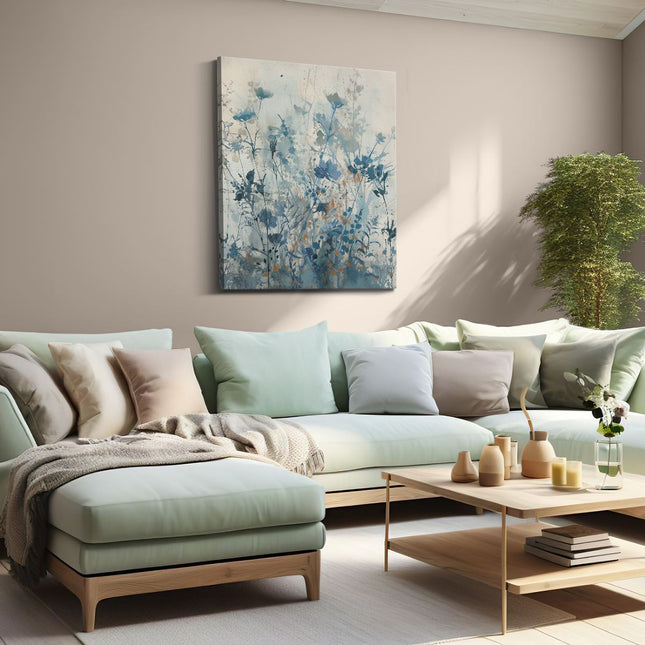 Canvas Schilderij Woonkamer Aquarelkunstwerk van Blauwe Bloemen