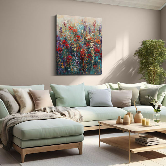 Canvas Schilderij Woonkamer Kunstwerk van Bloemen in een Veld