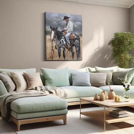 Canvas Schilderij Woonkamer Cowboy op een Paard