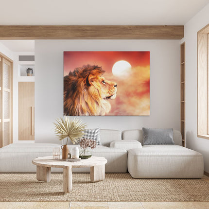 Canvas Schilderij Woonkamer Leeuw - Leeuwenkop - Tijdens Zonsopkomst