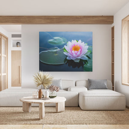 Canvas Schilderij Woonkamer Roze Lotusbloem Met Waterlelies 