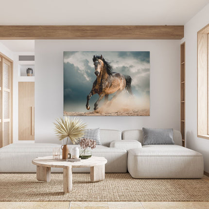 Canvas Schilderij Woonkamer Wilde Paard In Het Zand 