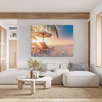 Canvas Schilderij Woonkamer Tropisch Strand Tijdens Zonsondergang